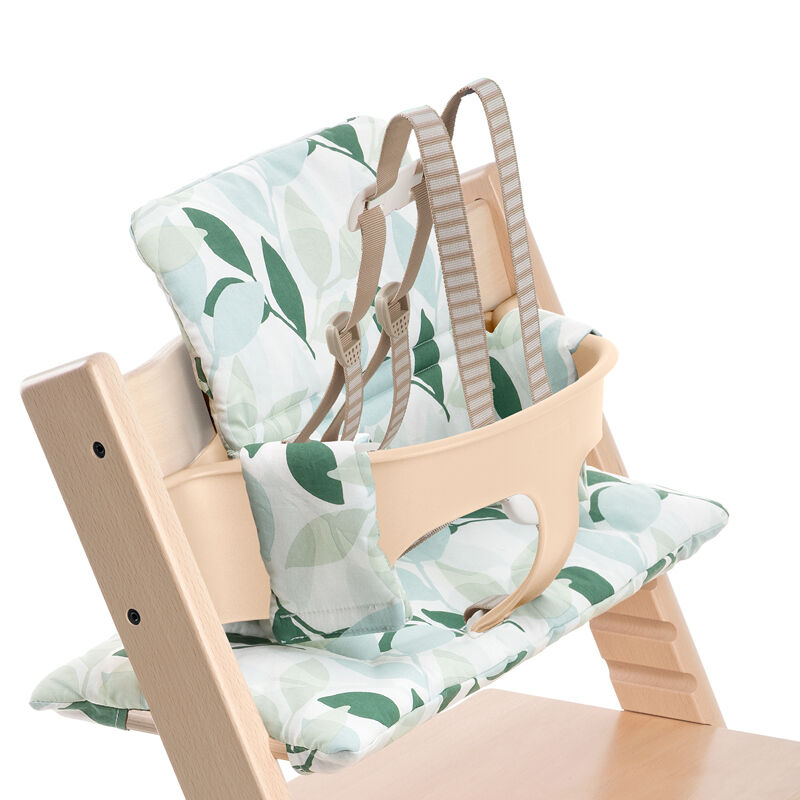 Tripp Trapp® Natural with Green Forest Classic Baby Cushion. Detail. US version.